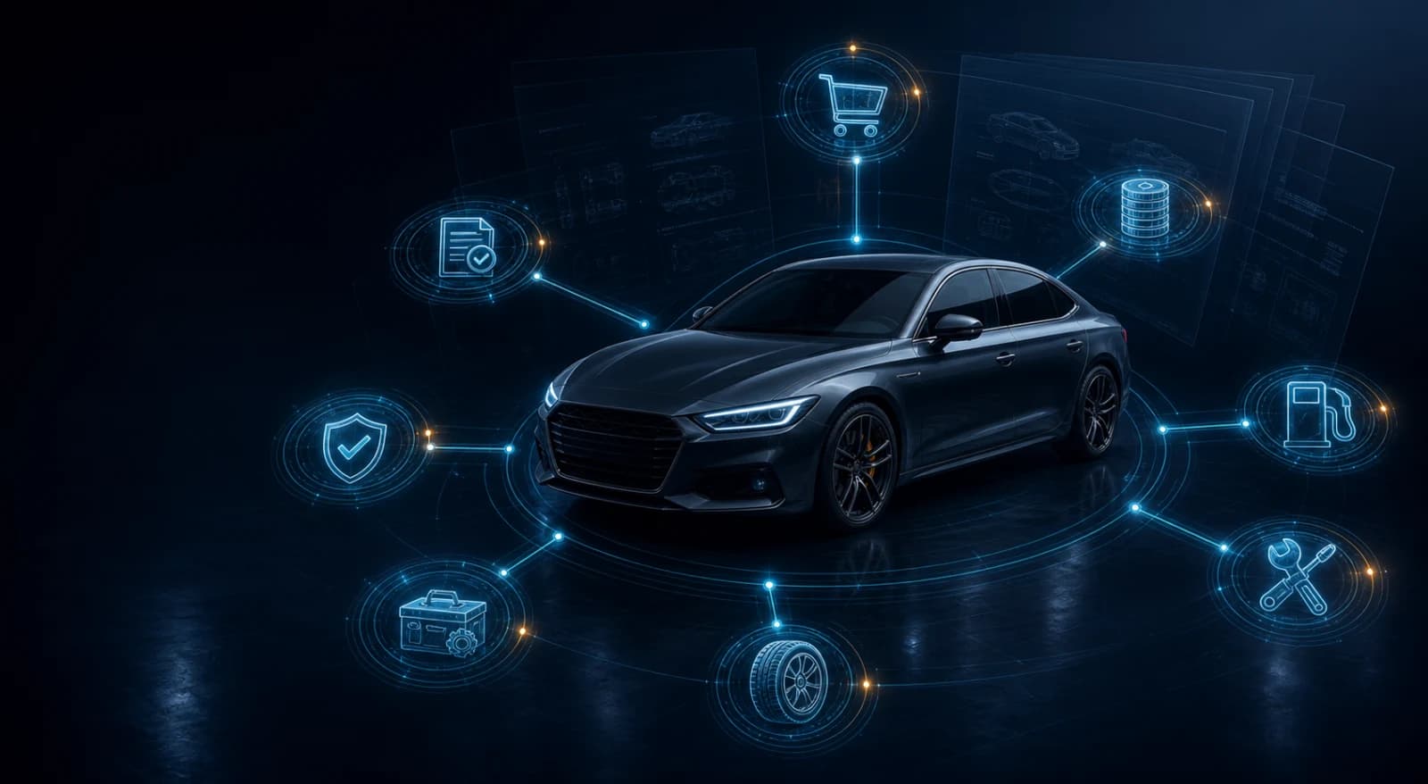 Graphite sedan at the center of an automotive ownership decision map
