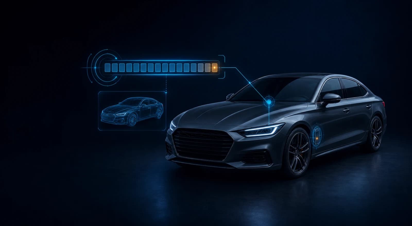 Graphite sedan with vehicle identification and manufacturing scan points